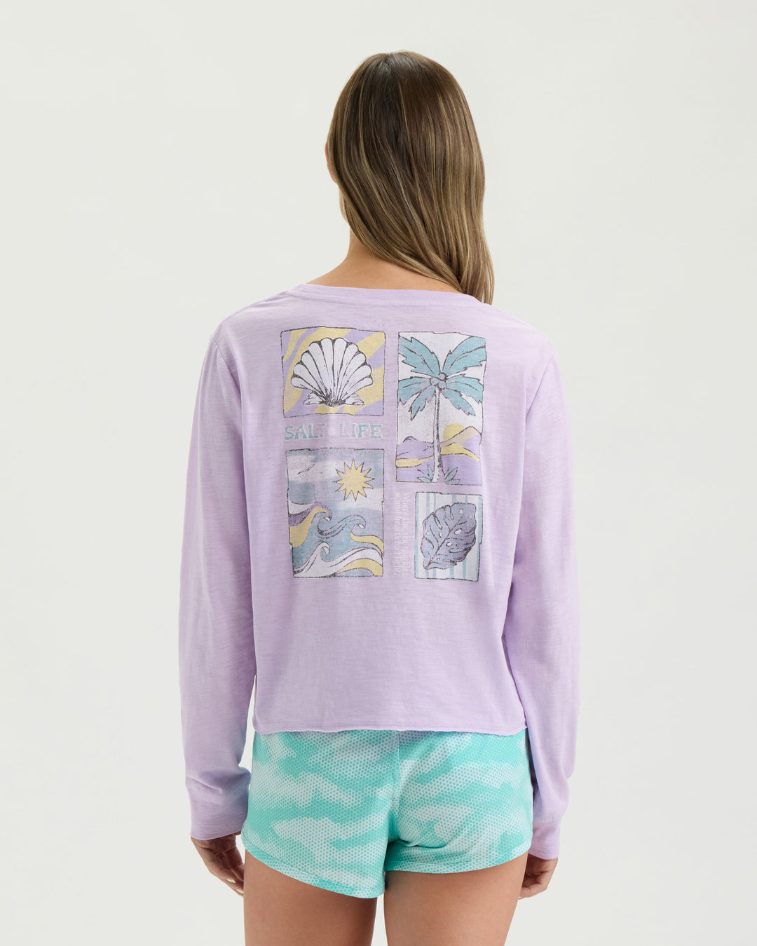 Women’s Beach Collage Cropped Long Sleeve Tee
