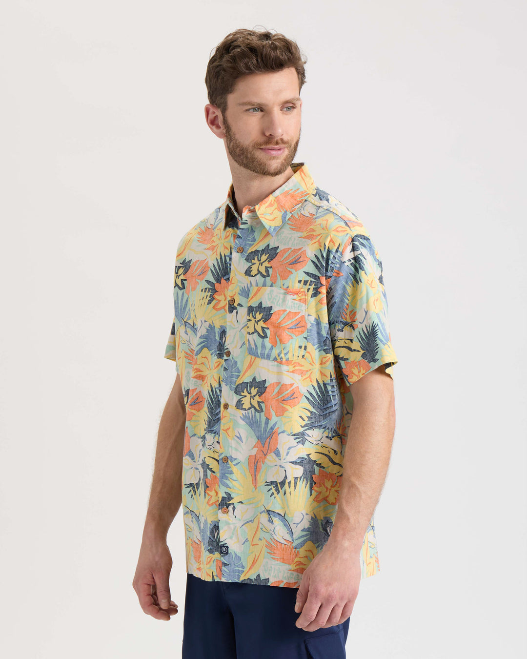 Men's Retro Tropical Tuna Woven Short Sleeve Shirt