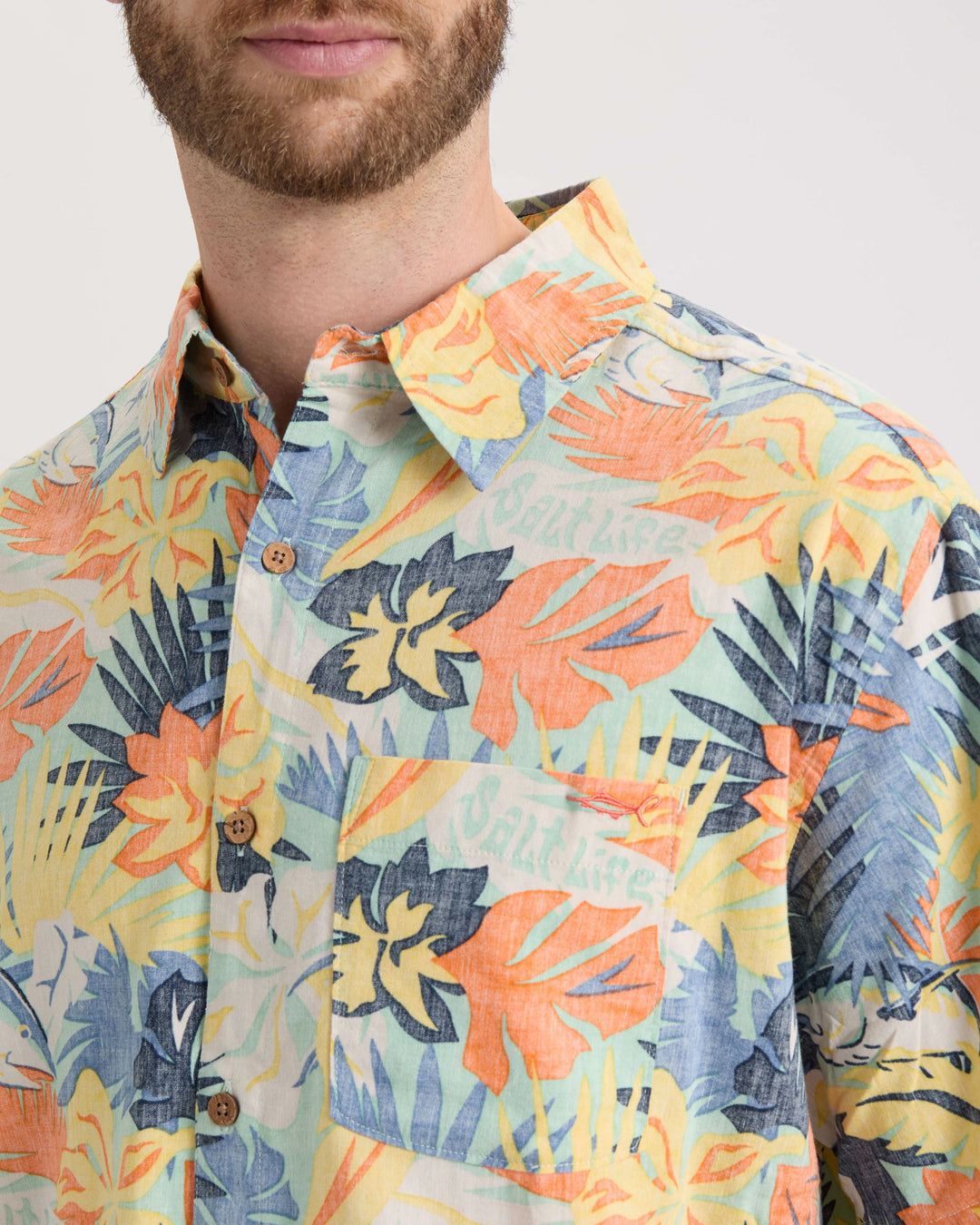 Men's Retro Tropical Tuna Woven Short Sleeve Shirt