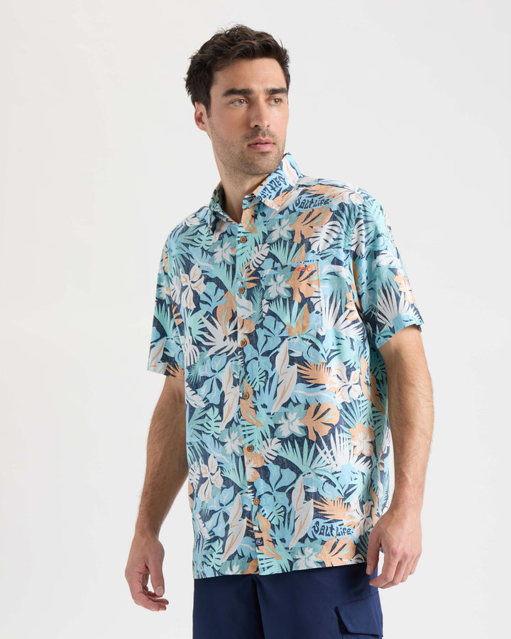 Men's Retro Tropical Tuna Woven Short Sleeve Shirt