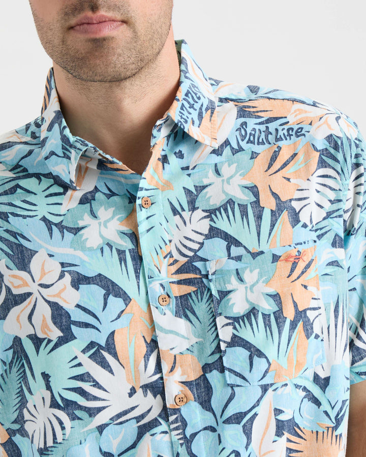 Men's Retro Tropical Tuna Woven Short Sleeve Shirt