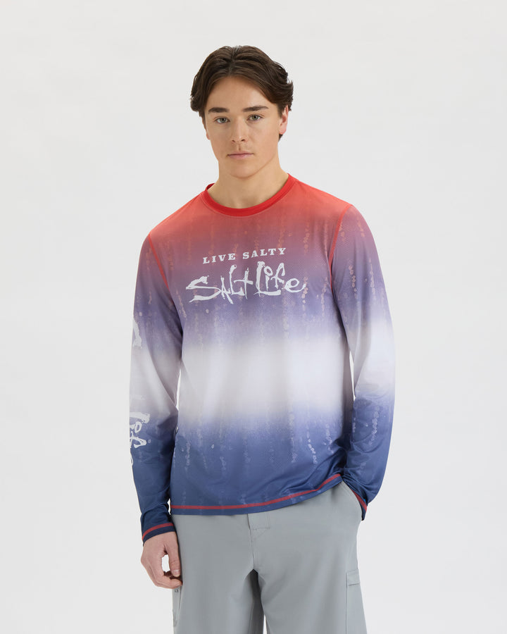 Men’s Red White and Waves Fade Perforated SLX Performance Tee