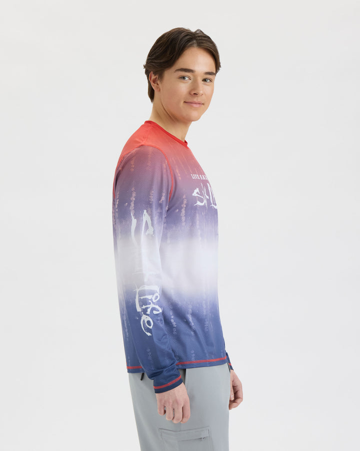 Men’s Red White and Waves Fade Perforated SLX Performance Tee