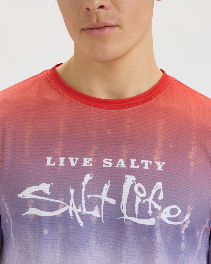 Men’s Red White and Waves Fade Perforated SLX Performance Tee