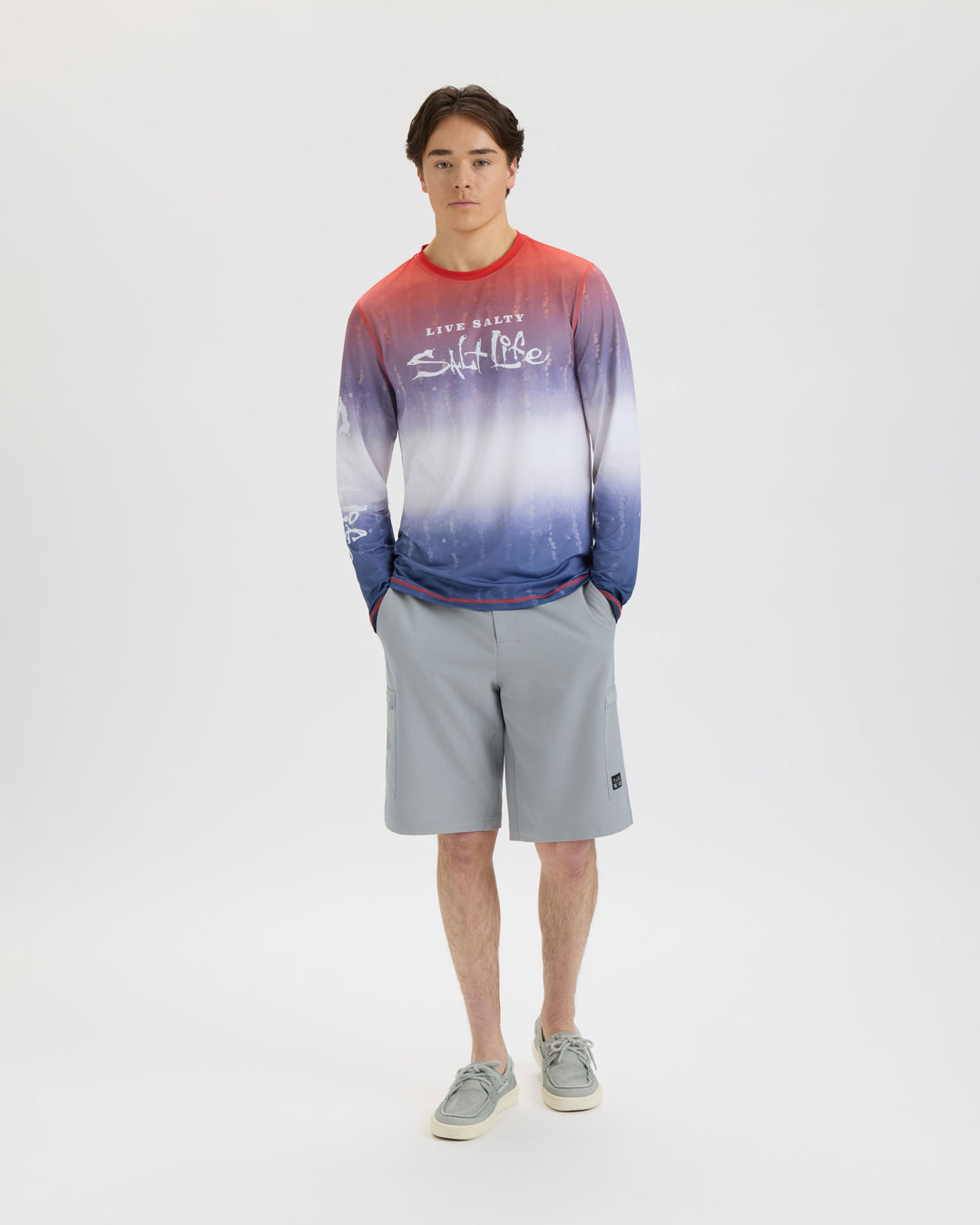 Men’s Red White and Waves Fade Perforated SLX Performance Tee