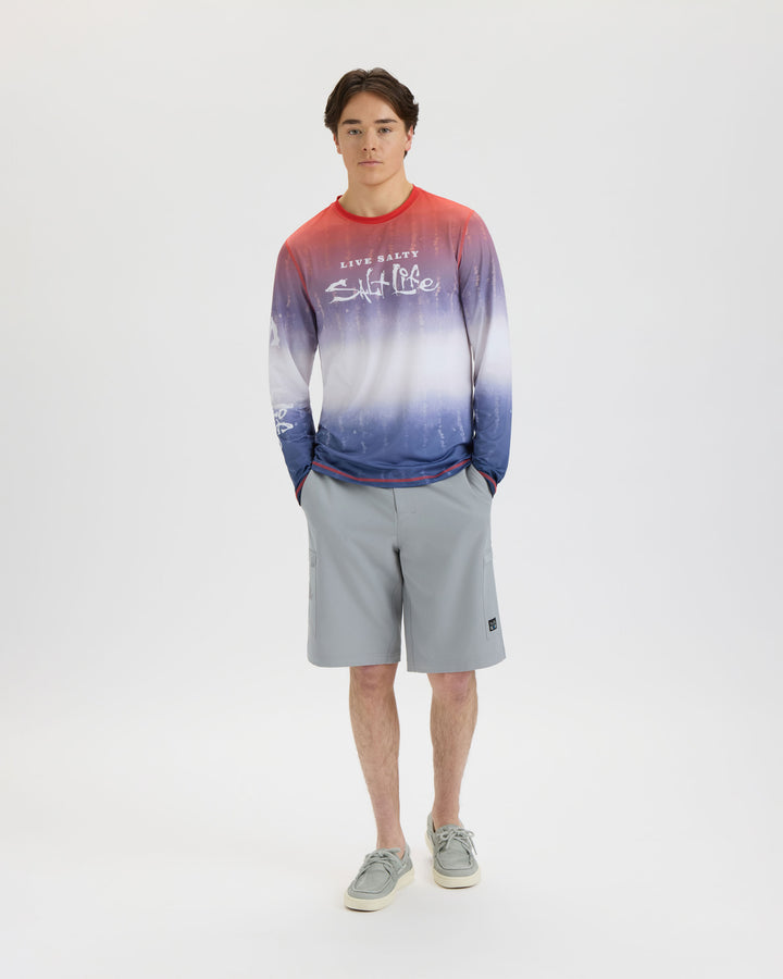 Men’s Red White and Waves Fade Perforated SLX Performance Tee